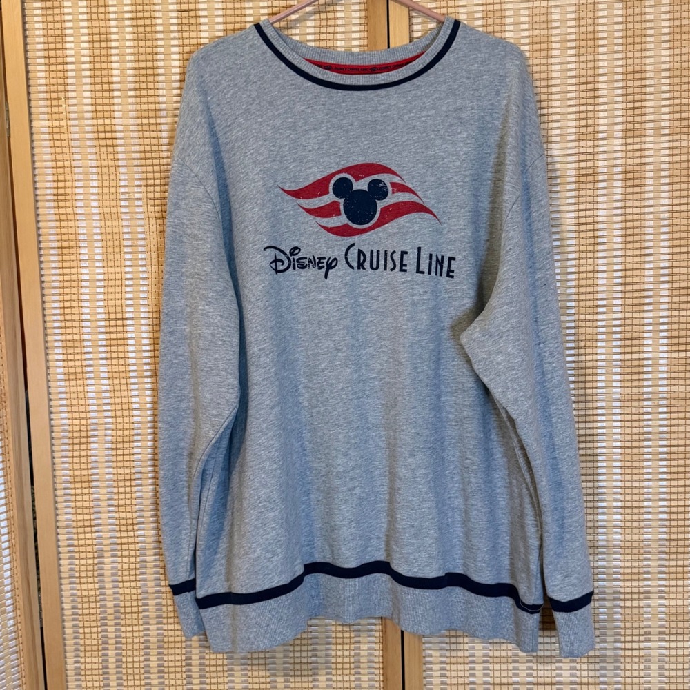 Disney Cruise Line Sweatshirt Mens XXXL Gray Navy Stripe Mickey Mouse Pullover